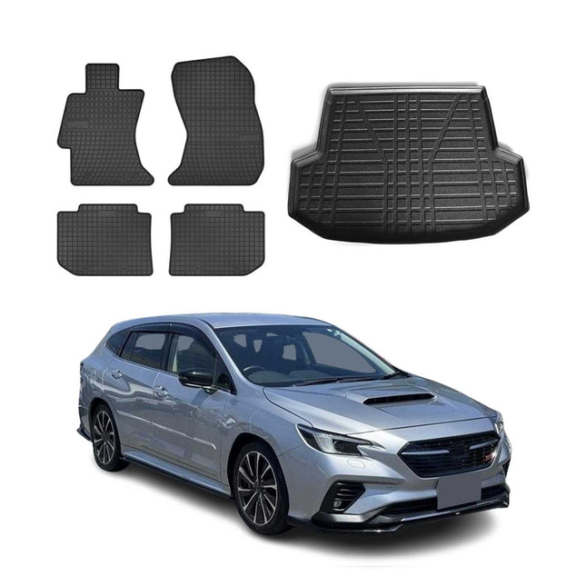 Fußmatten & Kofferraumwanne Set für Subaru Levorg 2015-2020 Gummi Schwarz 5x