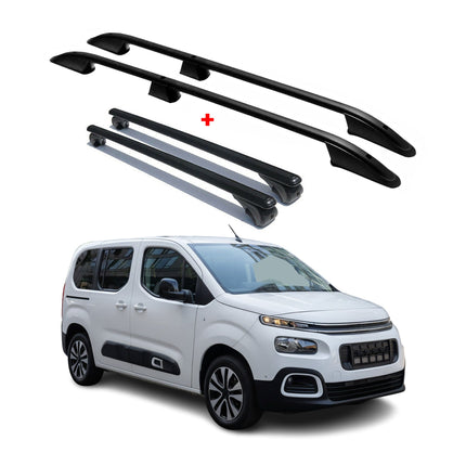 Dachträger + Dachreling für Citroen Berlingo 2018-2026 Kurzer L1 Alu Schwarz 4x