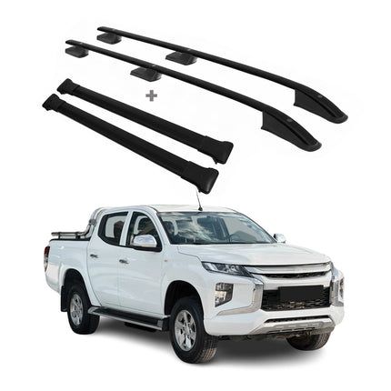 Dachreling + Dachträger SET für Mitsubishi L200 2014-2026 Aluminium Schwarz 4tlg