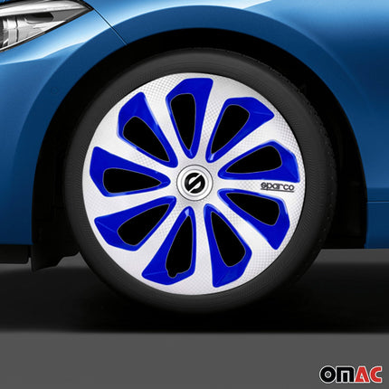 Radkappen Radzierblenden Sparco Sicilia 15" Zoll Abdeckung Silber Blau Carbon 4x