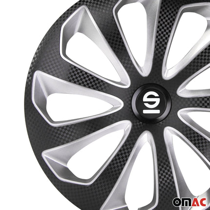 Radkappen Radzierblenden Sparco Sicilia 14" Zoll Auto Schwarz Carbon Silber 4x