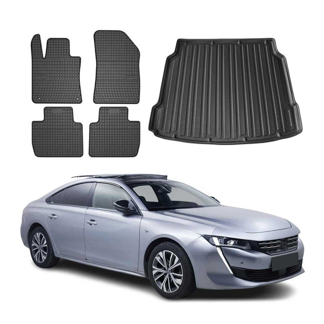 Fußmatten & Kofferraumwanne Set für Peugeot 508 Stufenheck 2018-2025 Gummi 5x