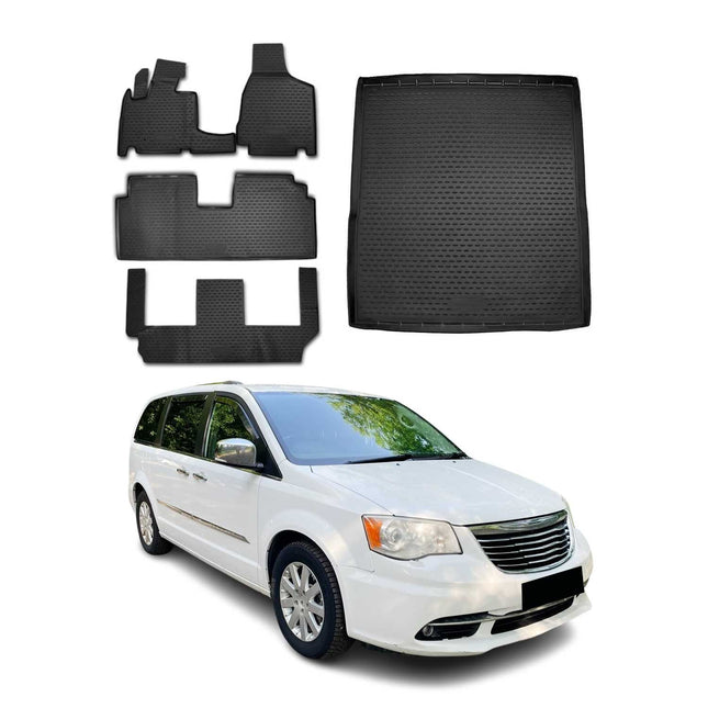 Fußmatten & Kofferraumwanne Set für Dodge Grand Caravan / Voyager 2008-2020 TPE
