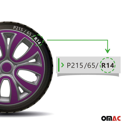4x Radblenden Radkappen Radzierblenden 14" Zoll Grau Lila Glänzend