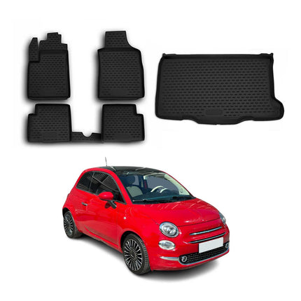 Fußmatten & Kofferraumwanne Set für Fiat 500 500C 2007-2015 Pre-FL Gummi TPE 5x
