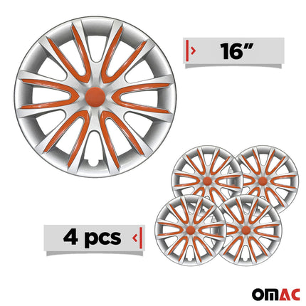 4x Radblenden Radkappen Radzierblenden 16 Zoll Stahlfelgen Grau-Orange