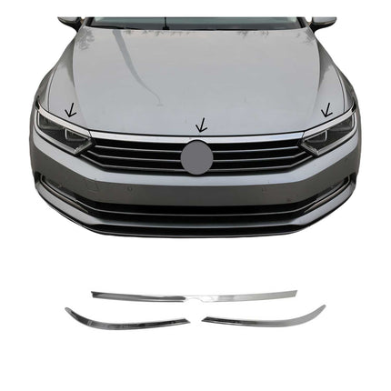 Scheinwerfer Leisten Motorhaubenleiste für VW Passat B8 2015-2021 Edelstahl 3tlg