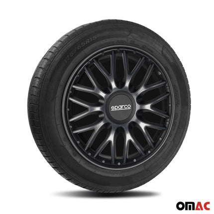 Radkappen Radzierblenden Sparco Roma 15" Zoll Auto Abdeckung Set Grau Schwarz 4x