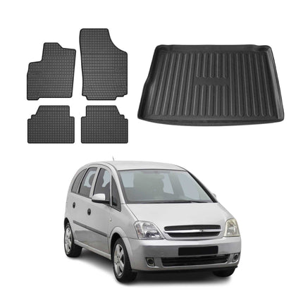 Fußmatten & Kofferraumwanne Set für Opel Meriva 2003-2010 Gummi TPE Schwarz 5x