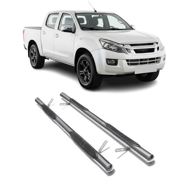 StahlTrittbretter Schwellerrohre für Isuzu D-Max DoubleCab 2012-2026 StahlSilber