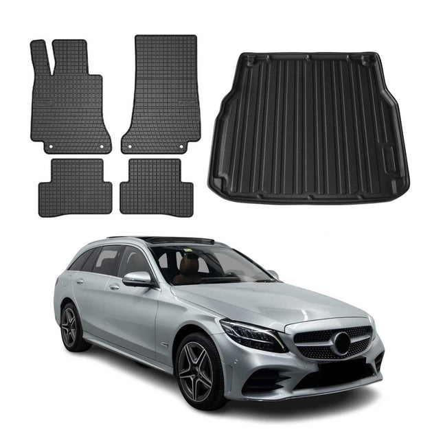 Fußmatten & Kofferraumwanne Set für Mercedes C Klasse S205 2014-2021 Gummi 5x
