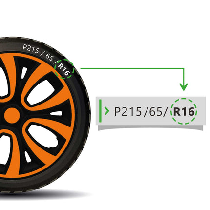 4 x Radblenden Radkappen Radzierblenden 16" Zoll Stahlfelgen Schwarz Orange