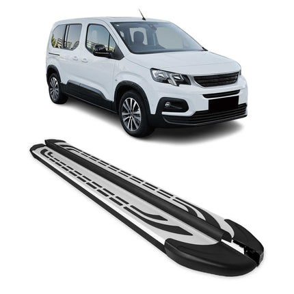 Trittbretter Seitenschweller für Peugeot Rifter 2018-26 Kombi L2 Silber Schwarz