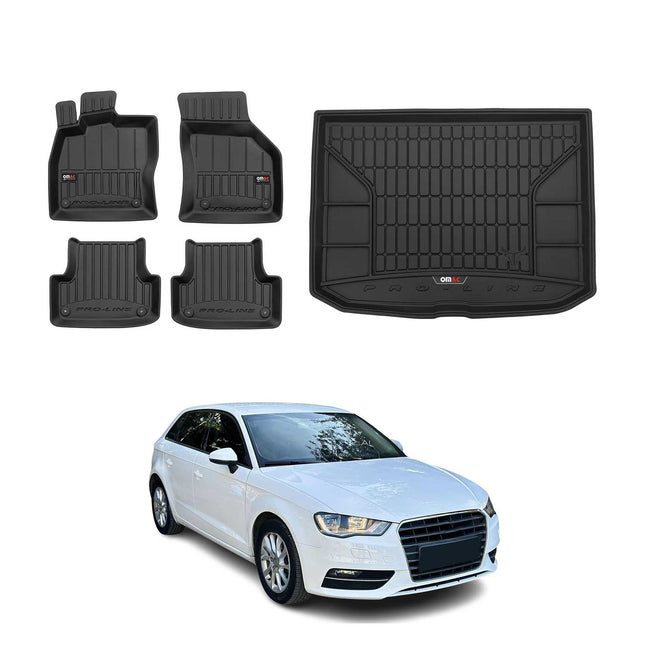 OMAC Fußmatten & Kofferraumwanne Set für Audi A3 8V 2012-2020 Gummi Schwarz 5x