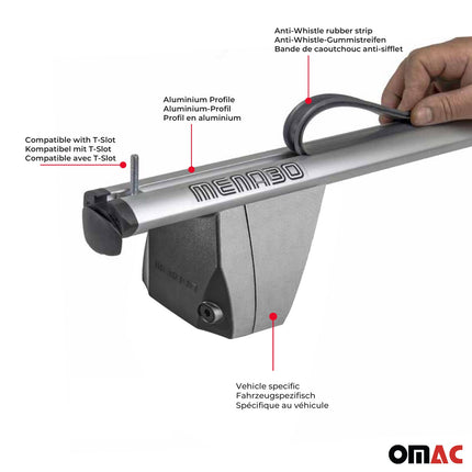 Menabo Dachträger Grundtäger für Peugeot 3008 2009-2016 75kg Alu Silber 2 tlg