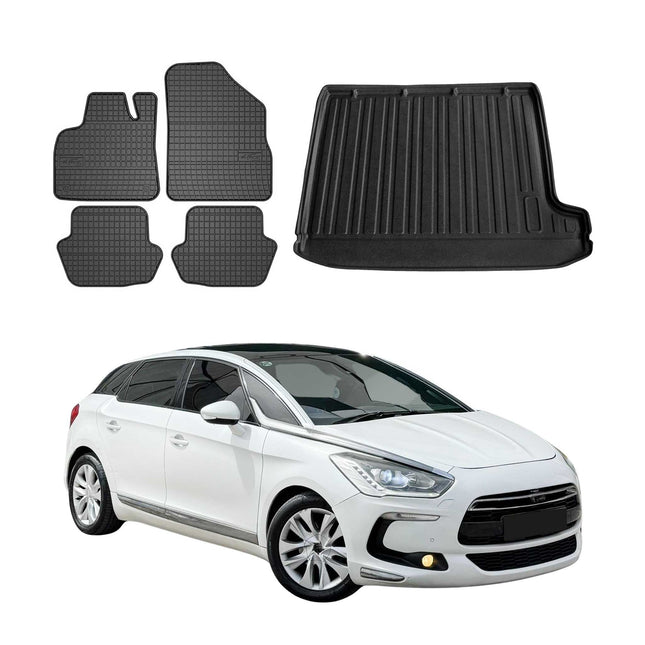 Fußmatten & Kofferraumwanne Set für Citroen DS5 2011-2015 Gummi TPE Schwarz 5x