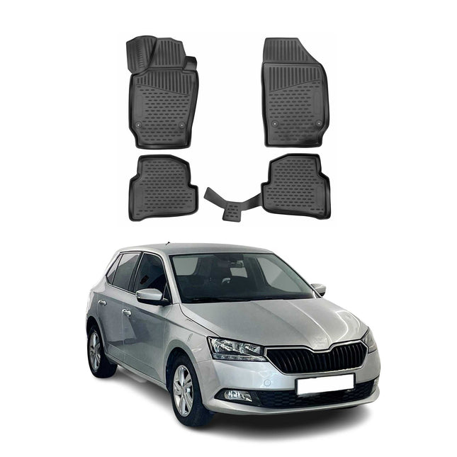 OMAC Gummimatten Fußmatten für Skoda Fabia 2019-2021 TPE Automatten Schwarz 4x