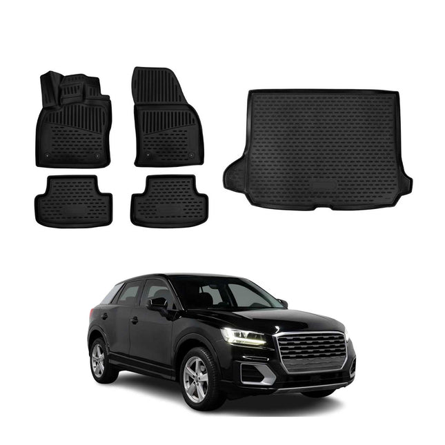 Fußmatten & Kofferraumwanne Set für Audi Q2 2017-2026 Gummi TPE Schwarz 5x