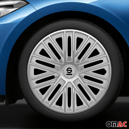 Radkappen Radzierblenden Sparco Bergamo 15" Zoll Auto Abdeckung Set Silber 4x