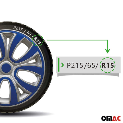 4x Radblenden Radkappen für 15" Zoll Stahlfelgen Silber Dunkel Blau