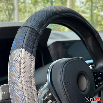 Lenkradbezug Lenkradschoner Lenkrad abdeckung Schwarz Blau Stiche Ø 38-40 cm