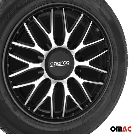 Radkappen Radzierblenden Sparco Roma 14" Zoll Abdeckung Set Silber Schwarz 4x