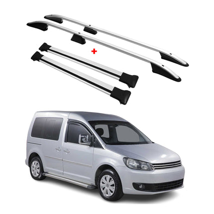 Dachreling + Dachträger SET für VW Caddy 2003-2020 Kurzer Aluminium Silber 4tlg