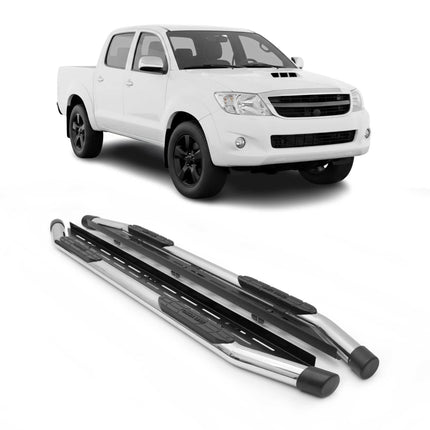 Edelstahl Trittbretter Schwellerrohre für Toyota Hilux DoubleCab 2005-15 Silber