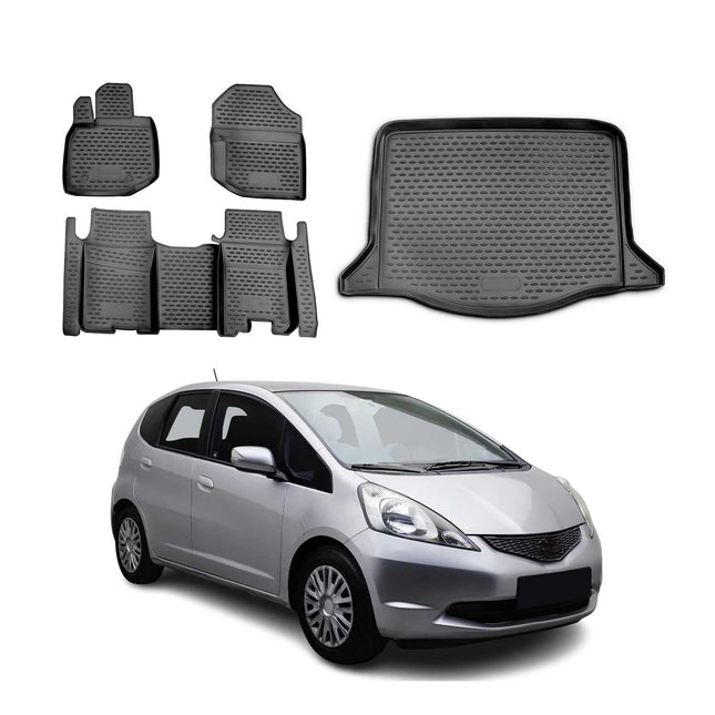 Fußmatten & Kofferraumwanne Set für Honda Jazz mk2 Schrägheck 2008-2015 Gummi 5x