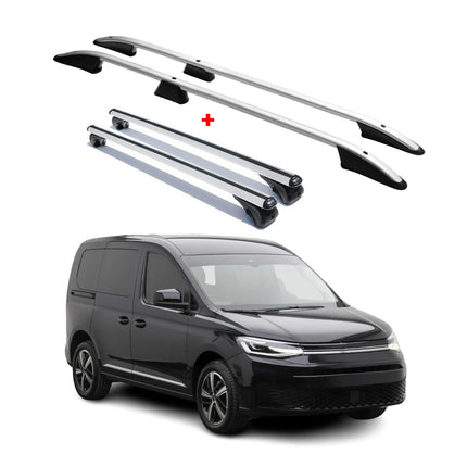 Dachreling + Dachträger Satz für VW Caddy 2020-2026 Aluminium Silber 4tlg
