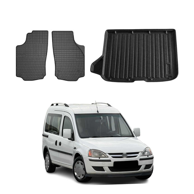 Fußmatten & Kofferraumwanne Set für Opel Combo 2001-2011 Gummi TPE Schwarz 3x