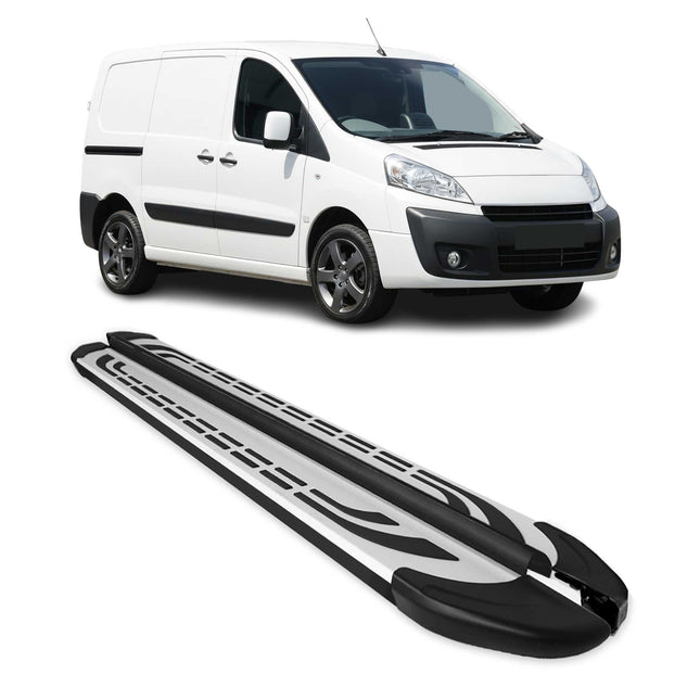 Trittbretter für Peugeot Expert 2007-2016 L1 Kurzer Alu Schwarz-Silber