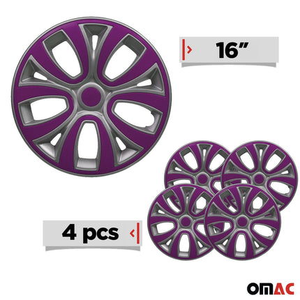 4 Stück Radblenden Radkappen Radzierblenden 16" Zoll Stahlfelgen Grau-Lila