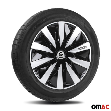 Radkappen Radzierblenden Sparco Lazio 15" Zoll Abdeckung Set Schwarz Silber 4x