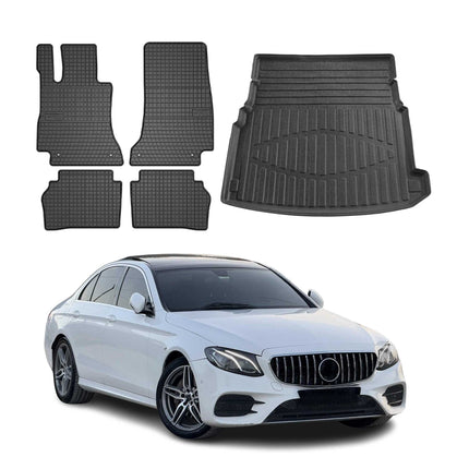 Fußmatten & Kofferraumwanne Set für Mercedes E Klasse W213 Limo 2017-2023 Gummi