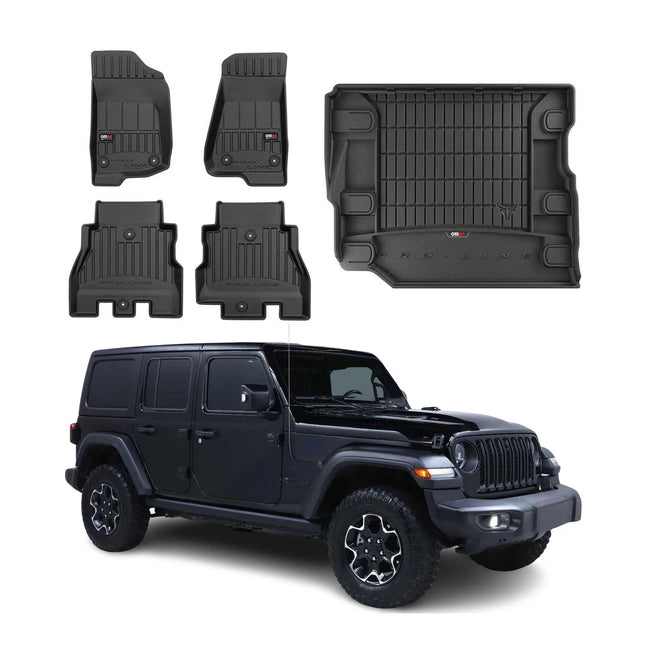 OMAC Fußmatten & Kofferraumwanne Set für Jeep Wrangler 2017-2025 Gummi TPE 5x