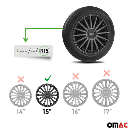 Radkappen Radzierblenden Sparco Treviso 15" Zoll Abdeckung Set Schwarz Grau 4x