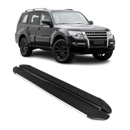 Trittbretter Seitenschweller für Mitsubishi Pajero 2006-2021 Alu Schwarz Grau