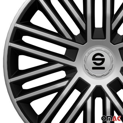 Radkappen Radzierblenden Sparco Bergamo 14" Zoll Abdeckung Set Silber Schwarz 4x