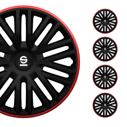 Radkappen Radzierblenden Sparco Bergamo 16" Zoll Abdeckung Set Schwarz Rot 4x