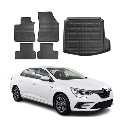 Fußmatten & Kofferraumwanne Set für Renault Megane Joy Limo 2016-2022 Gummi 5x