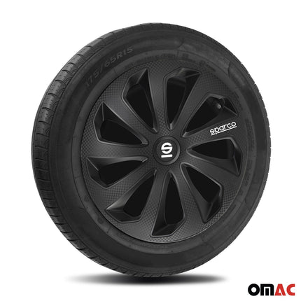 Radkappen Radzierblenden Sparco Sicilia 15" Zoll Abdeckung Schwarz Carbon 4x
