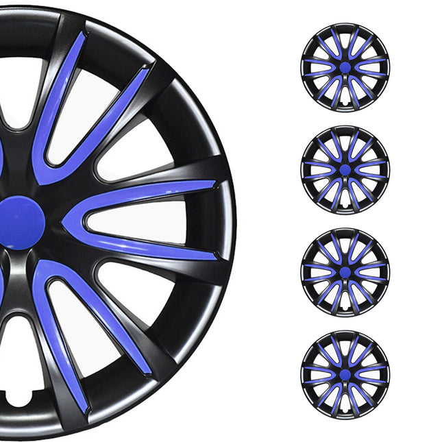 4x Radkappen Radzierblenden Radblenden 15" Zoll Stahlfelgen Schwarz Dunkel Blau