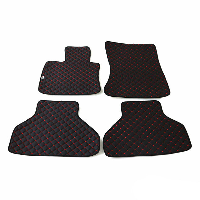Fußmatten Leder Automatten für BMW X5 E70 2006-2013 Kunstleder Schwarz Rot 4tlg