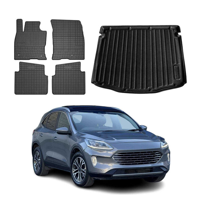 Fußmatten & Kofferraumwanne Set für Ford Kuga III 2019-2026 Gummi TPE Schwarz 5x