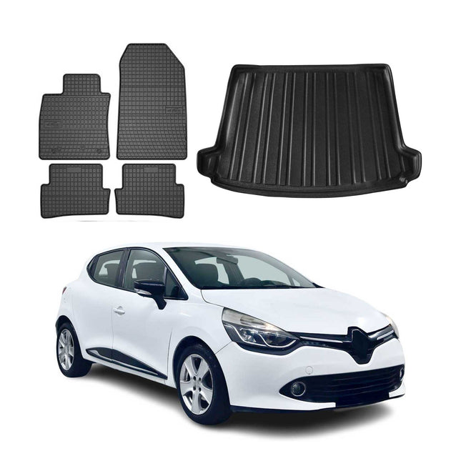 Fußmatten & Kofferraumwanne Set für Renault Clio 2012-2019 Untere Gummi 5x
