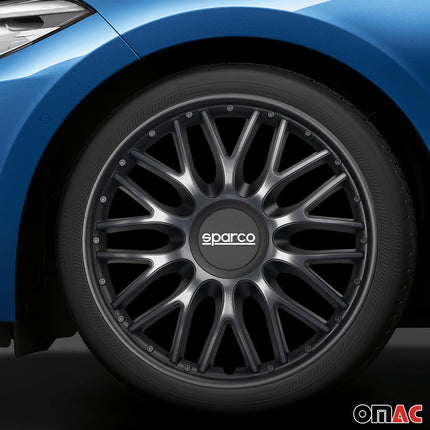 Radkappen Radzierblenden Sparco Roma 15" Zoll Auto Abdeckung Set Grau Schwarz 4x