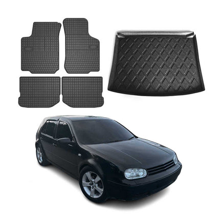 Fußmatten & Kofferraumwanne Set für VW Golf 1998-2004 Gummi TPE Schwarz 5x