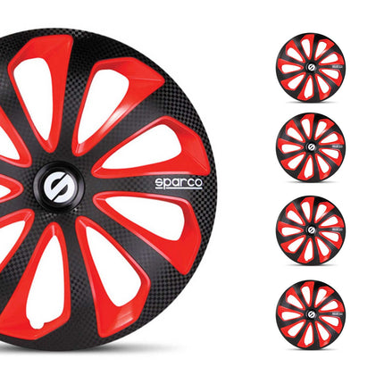 Radkappen Radzierblenden Sparco Sicilia 14" Zoll Abdeckung Schwarz Rot Carbon 4x