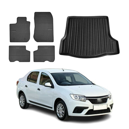 Fußmatten & Kofferraumwanne Set für Dacia Logan 2012-2020 Gummi TPE Schwarz 5x